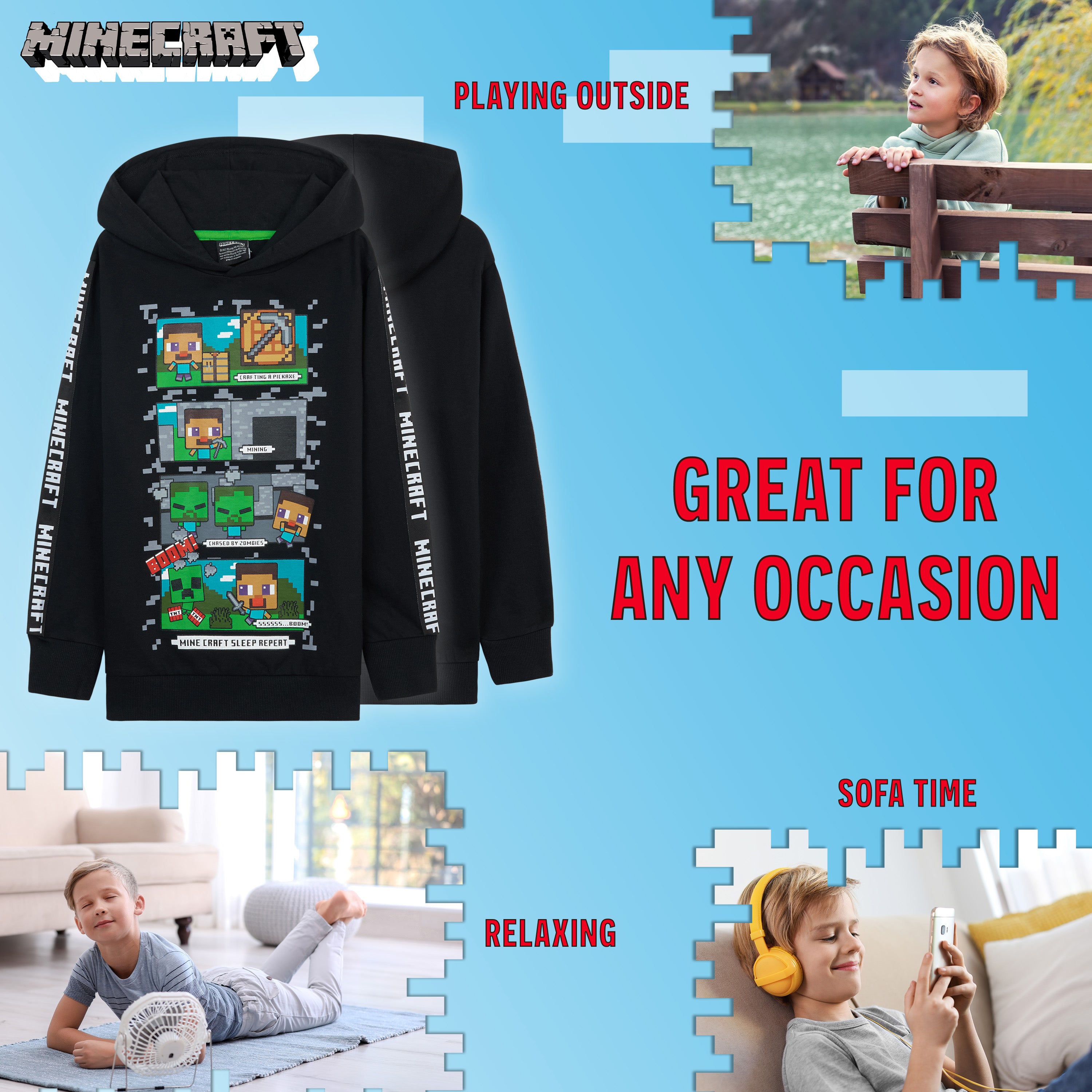 Minecraft Hoodie for Boys - Black, Gifts for Gamers - Get Trend