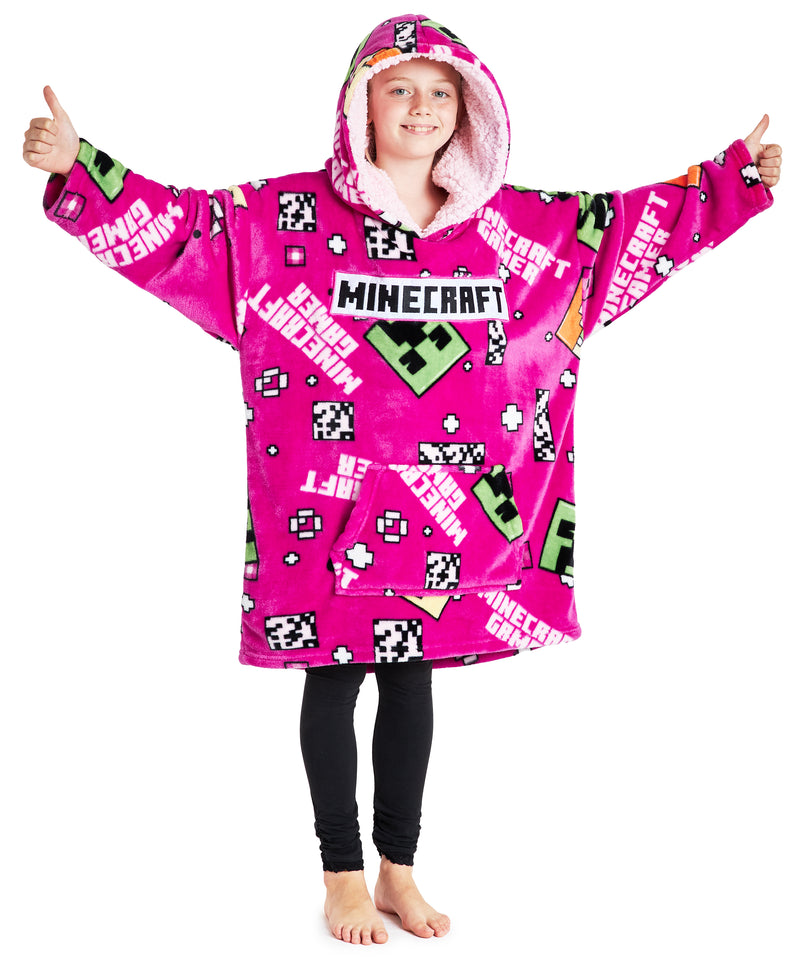 Minecraft Hoodie for Girls, Fleece Oversized Hoodie Blanket, Minecraft gifts Pink