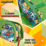 Minecraft Pencil Case for Boys and Girls, Kids Gamer School Supplies Multi Compartments with Detachable Zippered Pen Pouch - Get Trend