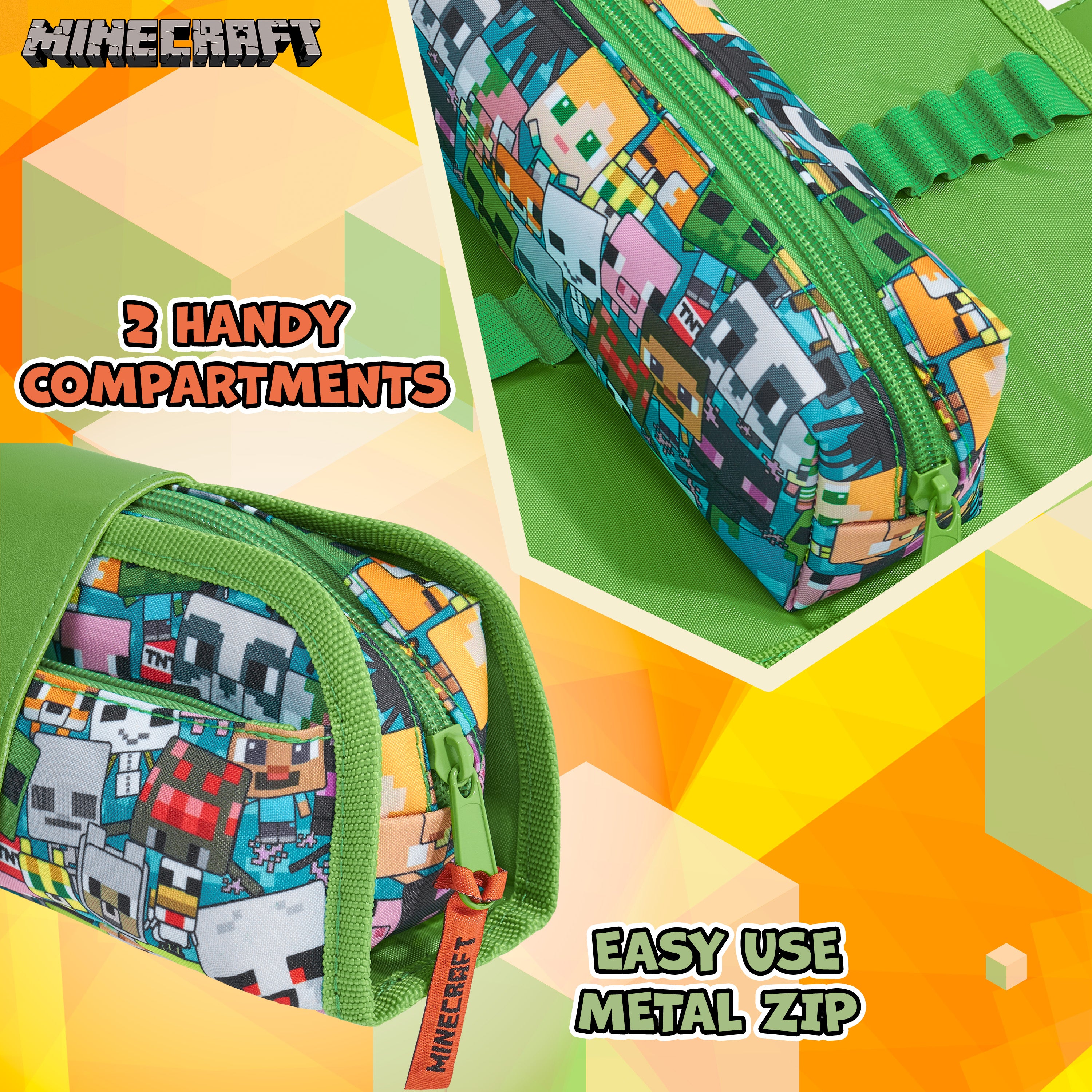 Minecraft Pencil Case for Boys and Girls, Kids Gamer School Supplies Multi Compartments with Detachable Zippered Pen Pouch - Get Trend