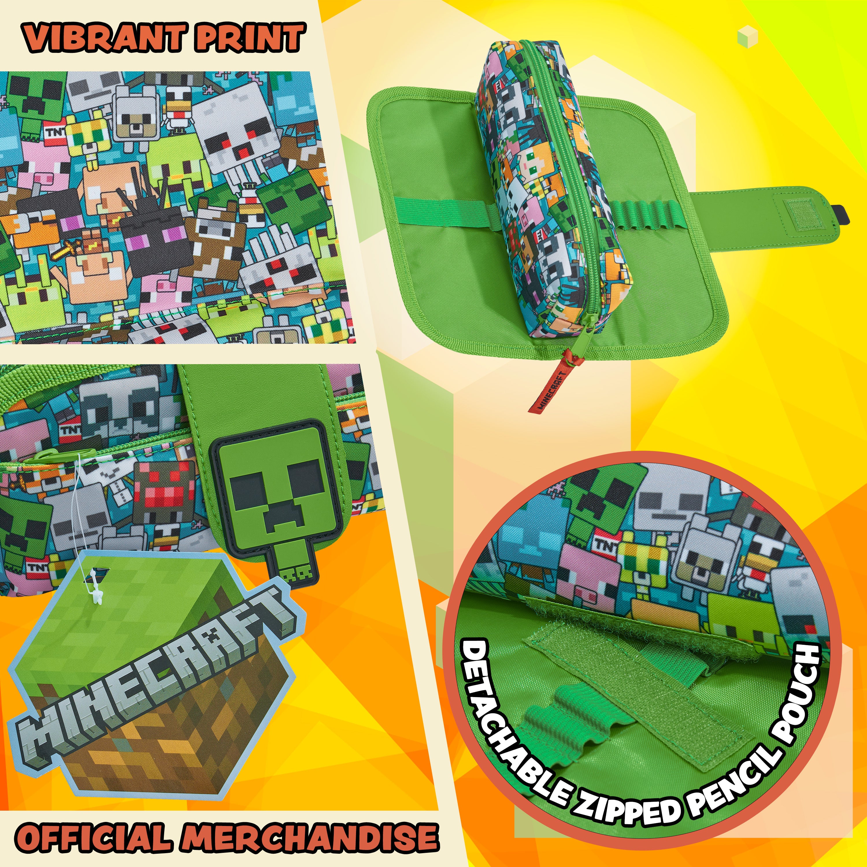 Minecraft Pencil Case for Boys and Girls, Kids Gamer School Supplies Multi Compartments with Detachable Zippered Pen Pouch - Get Trend