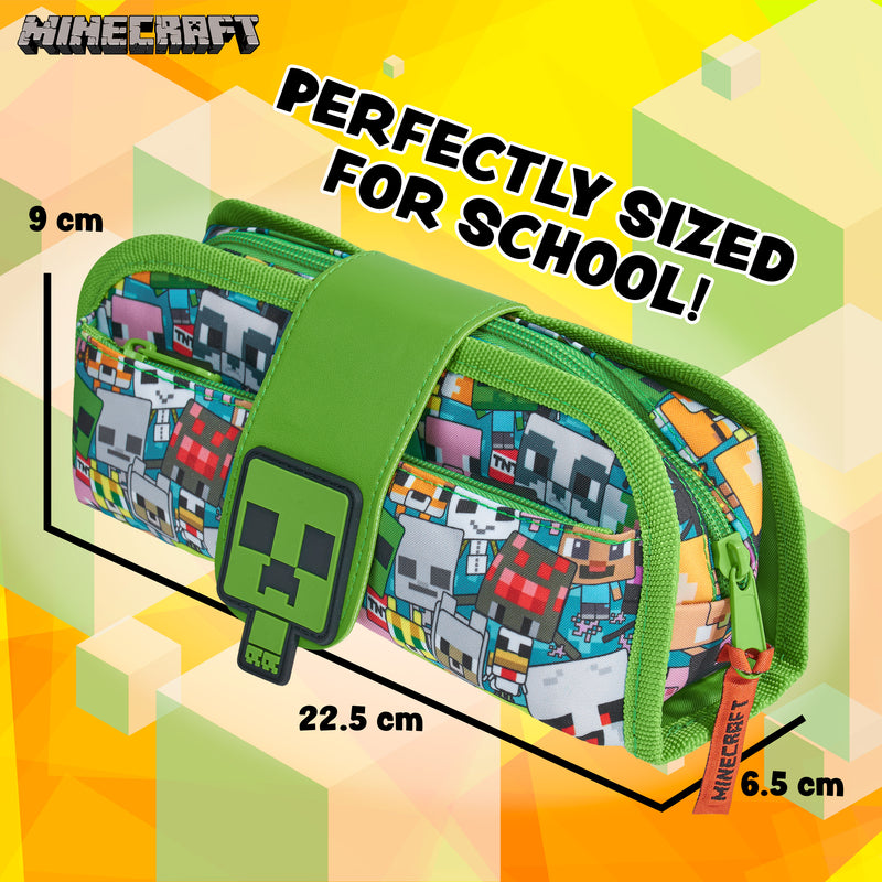 Minecraft Pencil Case for Boys and Girls, Kids Gamer School Supplies Multi Compartments with Detachable Zippered Pen Pouch