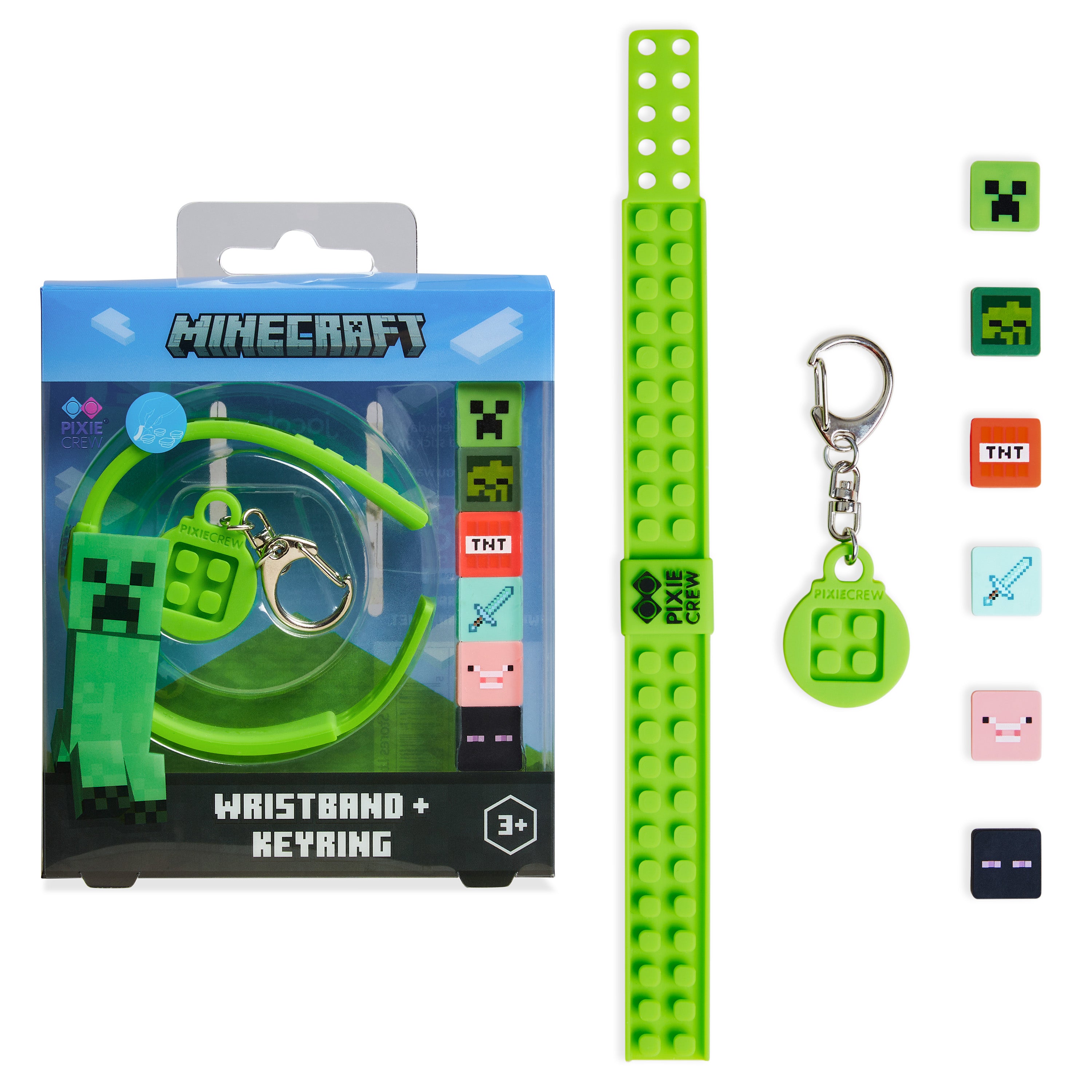 Minecraft Keyring and Wristband Set for Kids, Creeper Key Chain, Gaming ...
