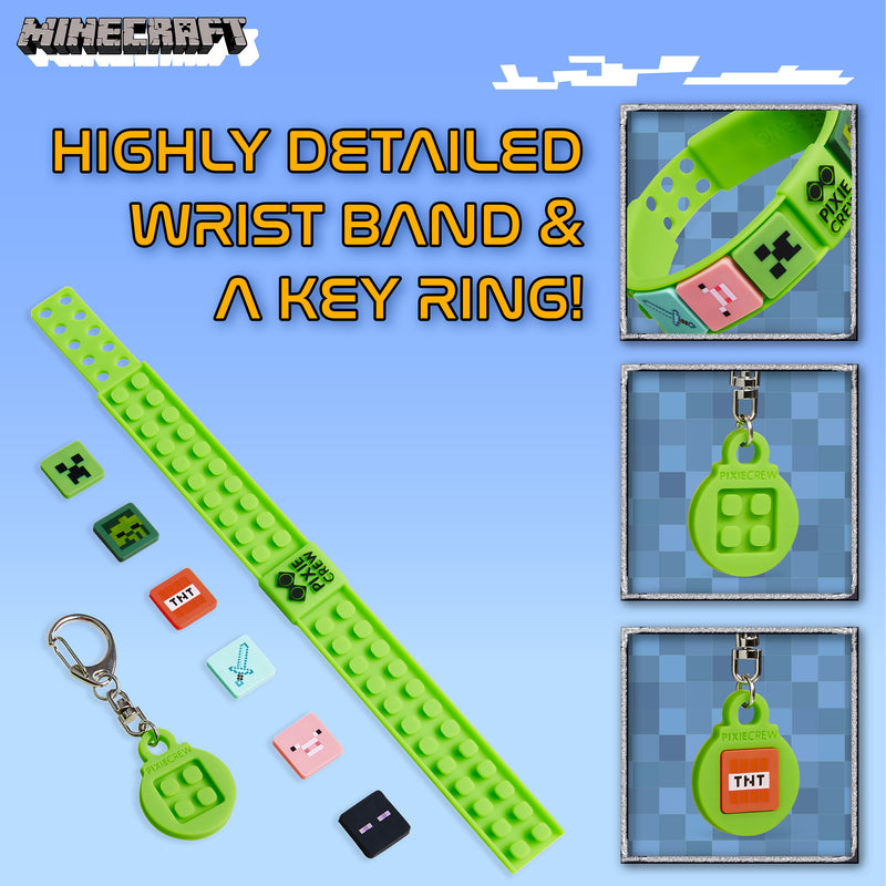 Minecraft Keyring and Wristband Set for Kids, Creeper Key Chain, Gaming Gifts