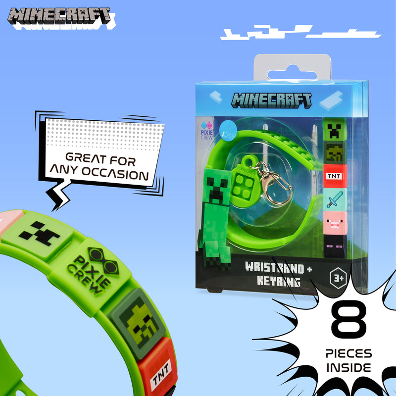 Minecraft Keyring and Wristband Set for Kids, Creeper Key Chain, Gaming ...