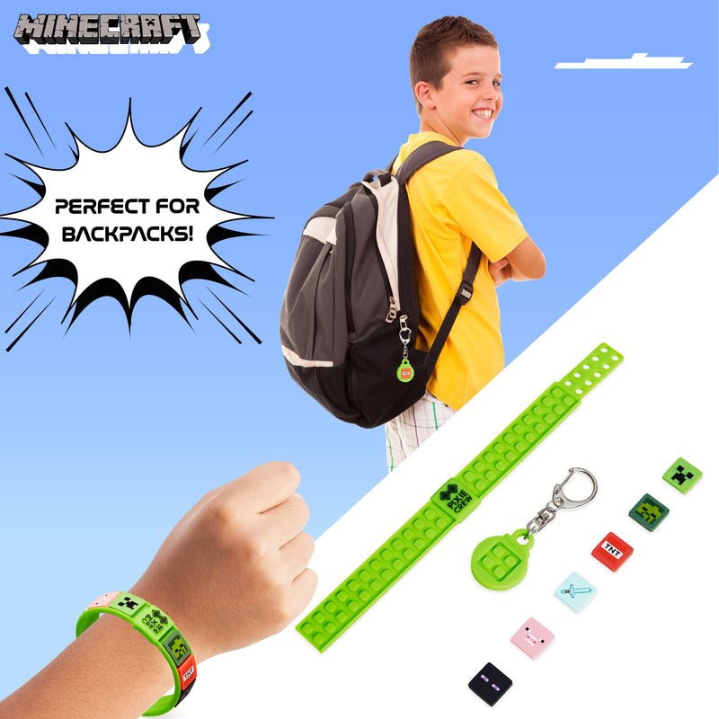 Minecraft Keyring and Wristband Set for Kids, Creeper Key Chain, Gaming ...