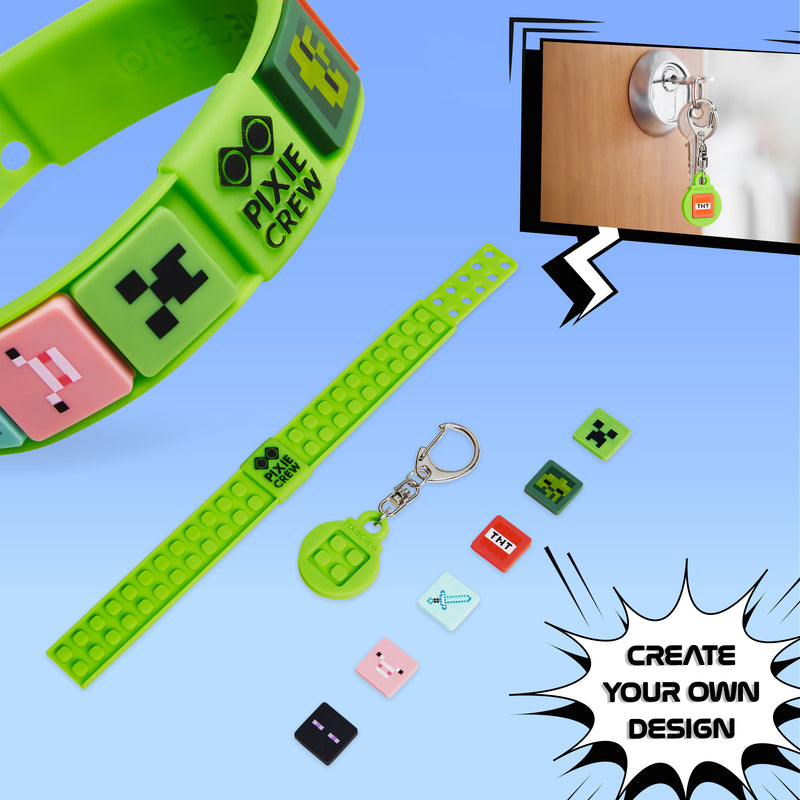 Minecraft Keyring and Wristband Set for Kids, Creeper Key Chain, Gaming ...