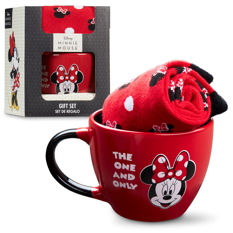 Disney Cup and Socks Gift Set Mickey Minnie Gifts for Women, Red - Minnie