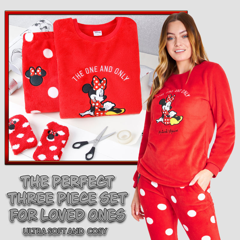 Disney Womens Pyjamas, Fleece Loungewear and Fluffy Minnie Gift Set