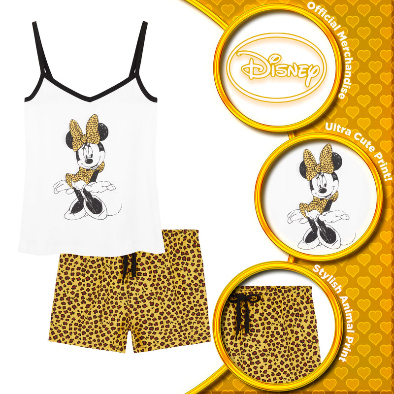 Disney Minnie Mouse Ladies Pyjamas, Short PJs Nightwear, Cosy Women’s Loungewear