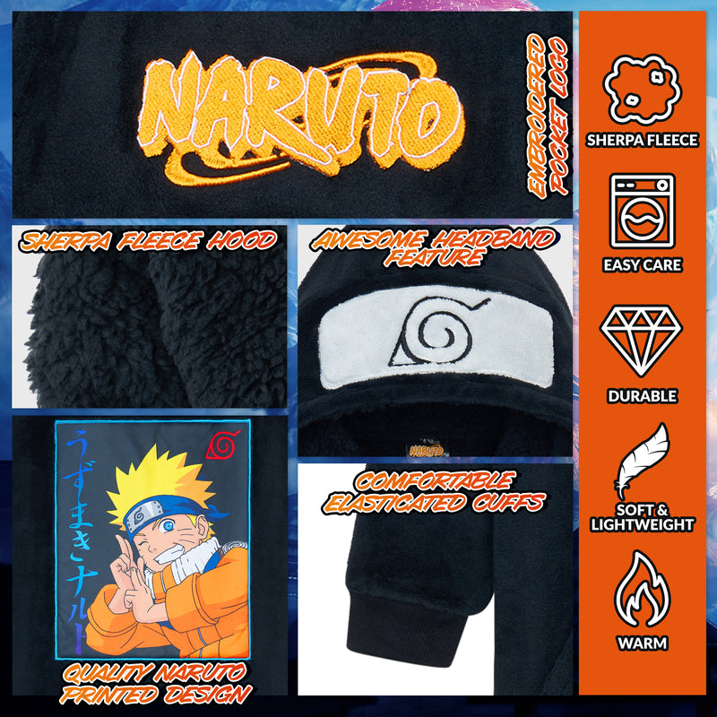 Naruto Oversized Hoodie Blanket for Kids, Anime Hoodie for Boys (Black) - Get Trend