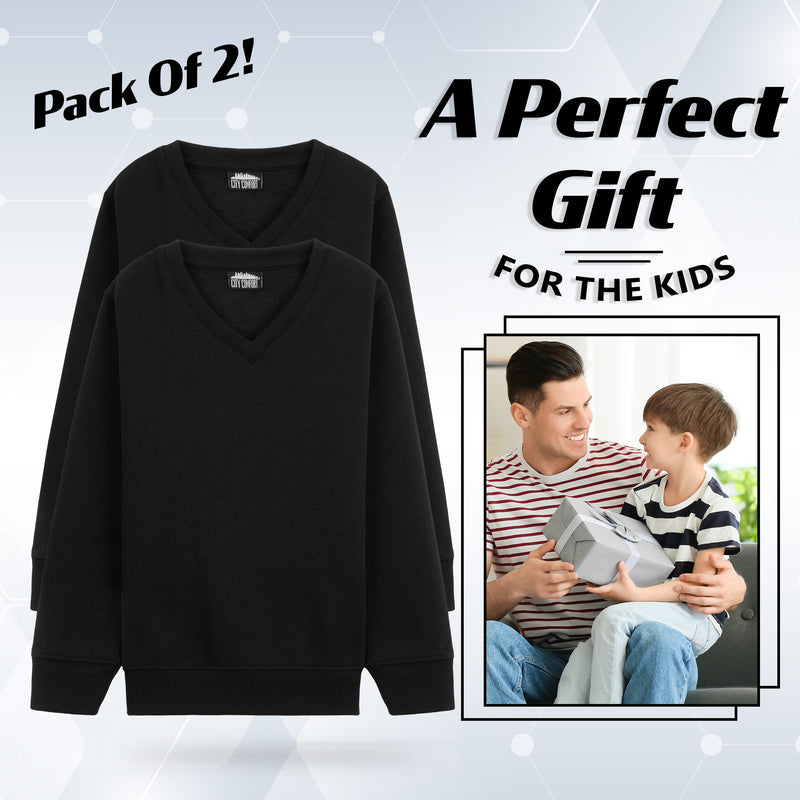 CityComfort V Neck Jumper for Kids Pack or 2 Plain Sweatshirts - Get Trend