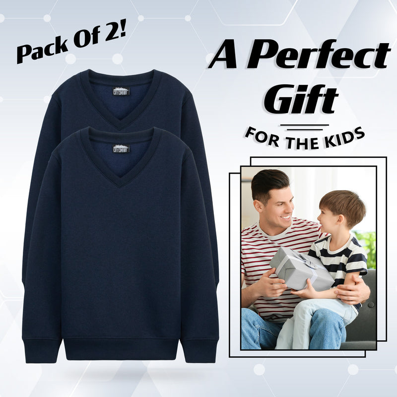 CityComfort V Neck Jumper for Kids Pack or 2 Plain Sweatshirts - Get Trend