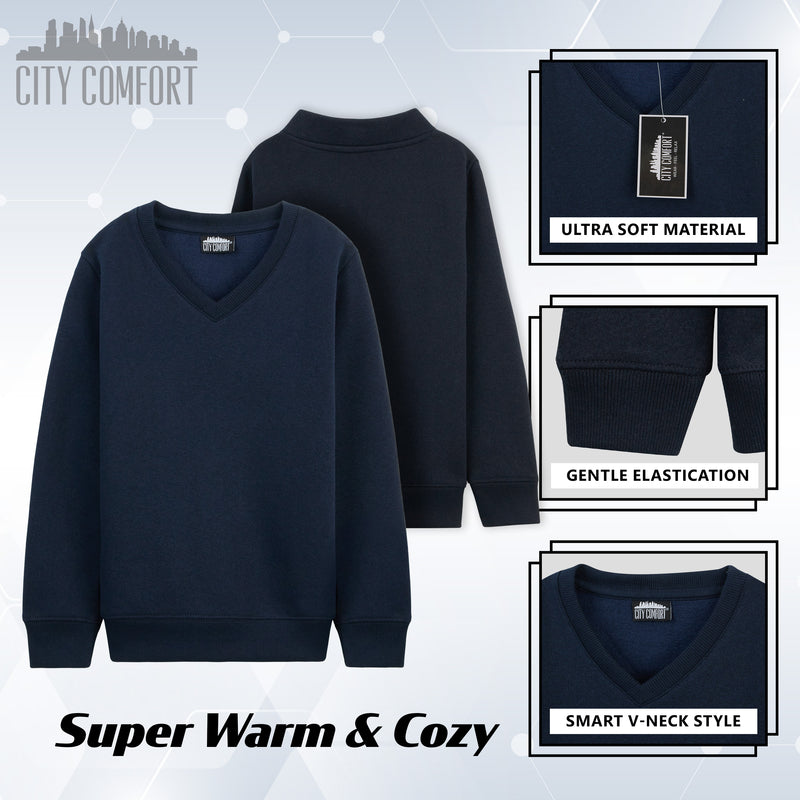 CityComfort V Neck Jumper for Kids Pack or 2 Plain Sweatshirts - Get Trend