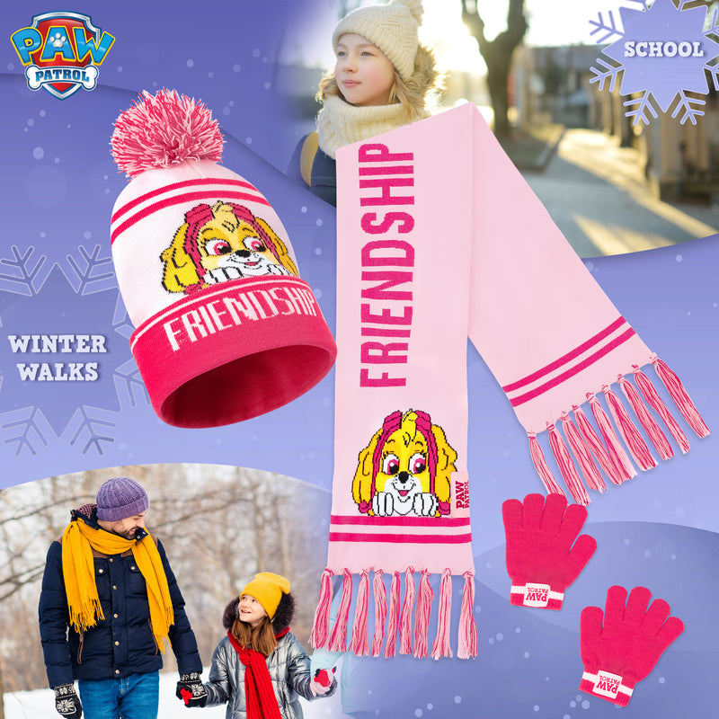 Paw Patrol Beanie Hat Scarf and Gloves Set Kids, Gifts for Girls - Get Trend