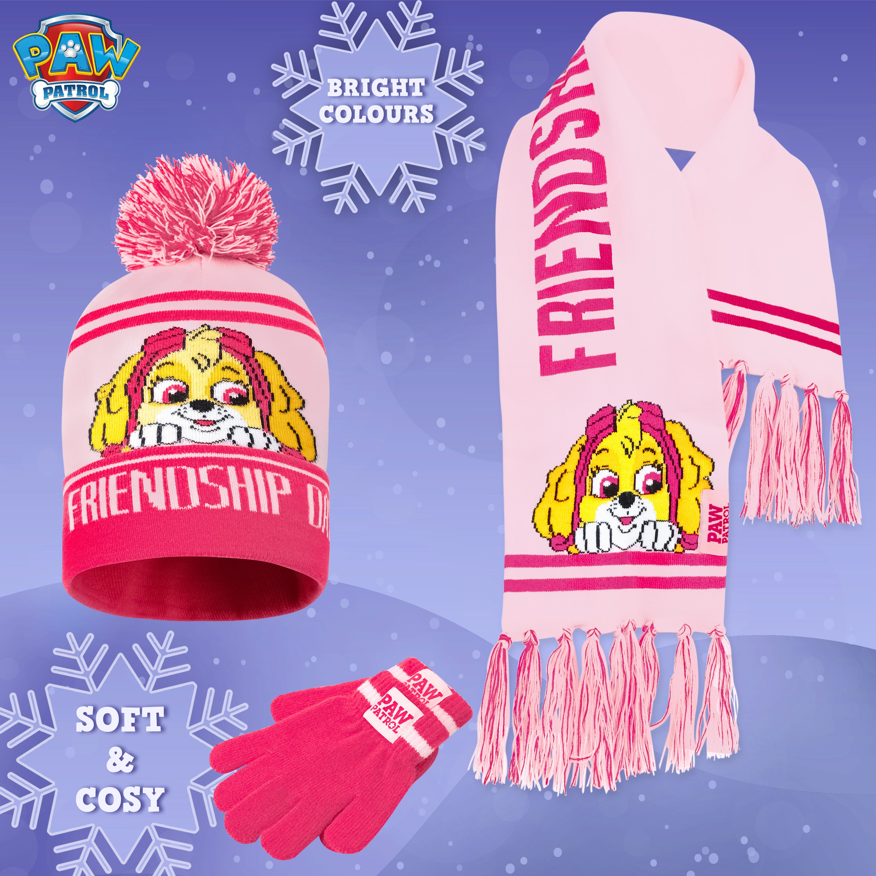Paw Patrol Beanie Hat Scarf and Gloves Set Kids, Gifts for Girls - Get Trend