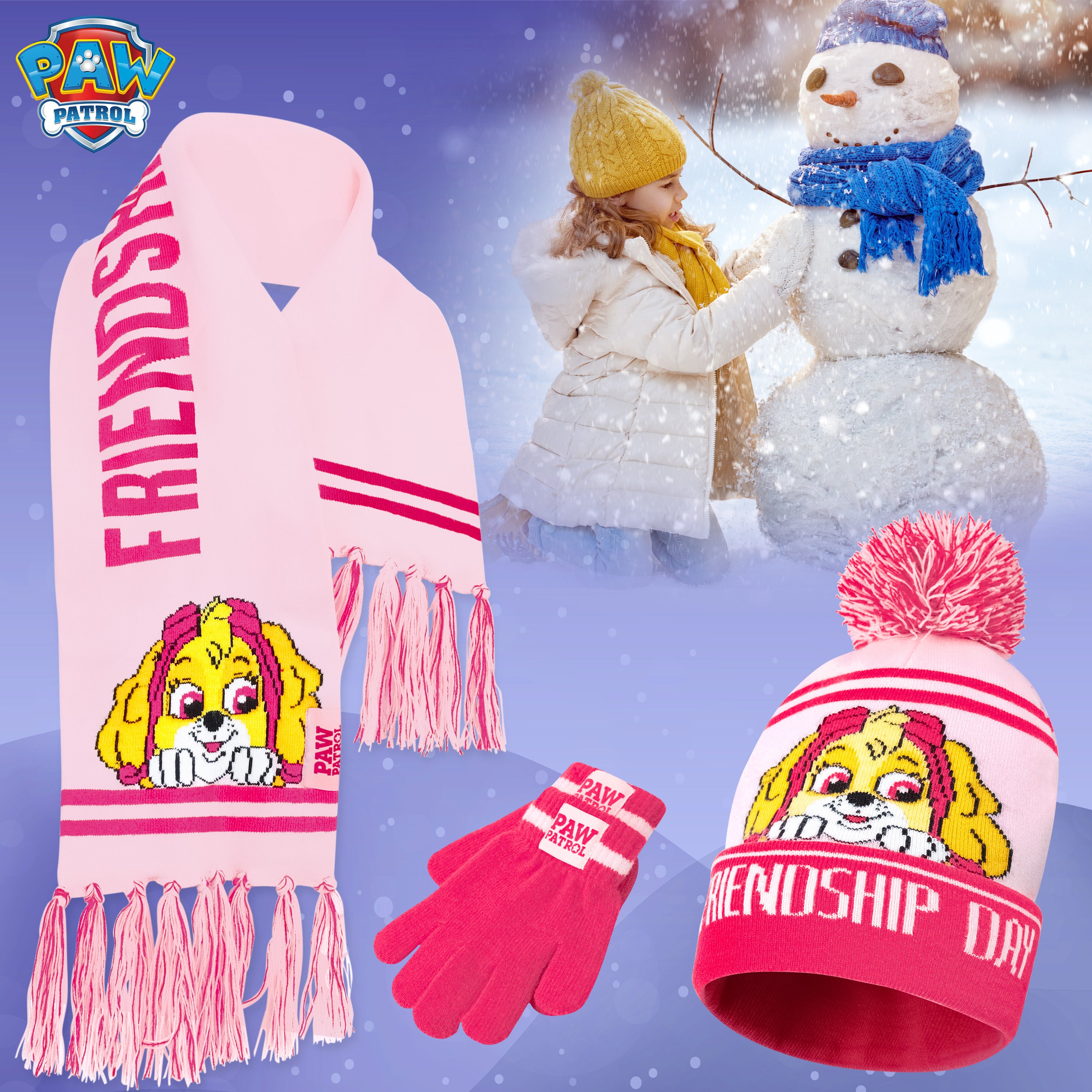 Paw Patrol Beanie Hat Scarf and Gloves Set Kids, Gifts for Girls - Get Trend