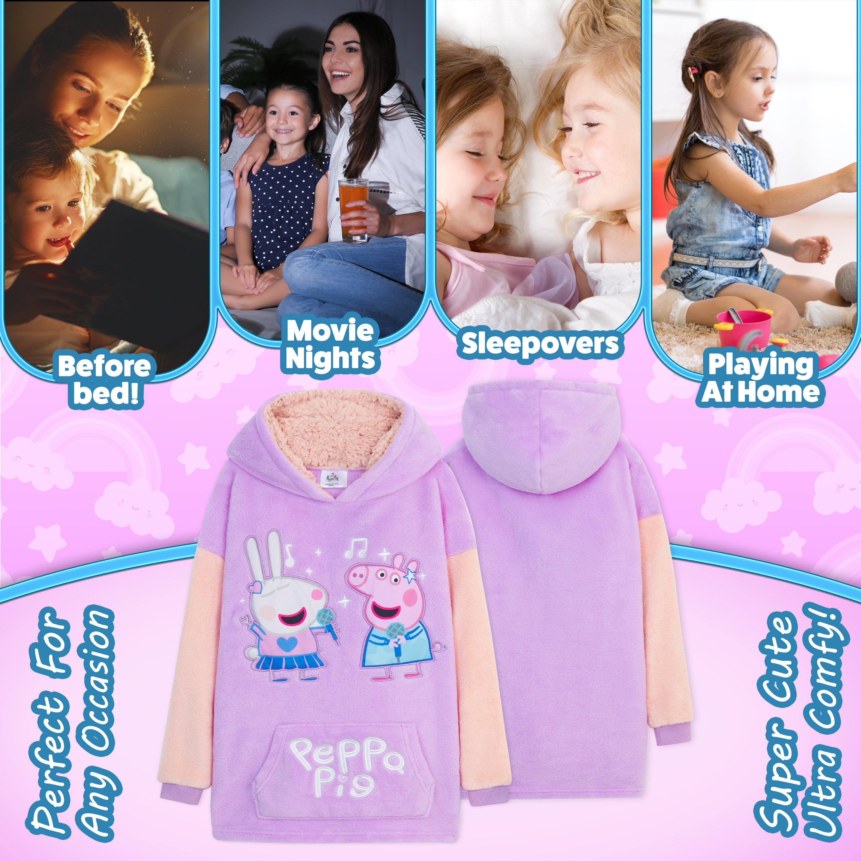 Peppa Pig Oversized Hoodie Blanket for Kids, Gifts for Girls (Multi) - Get Trend