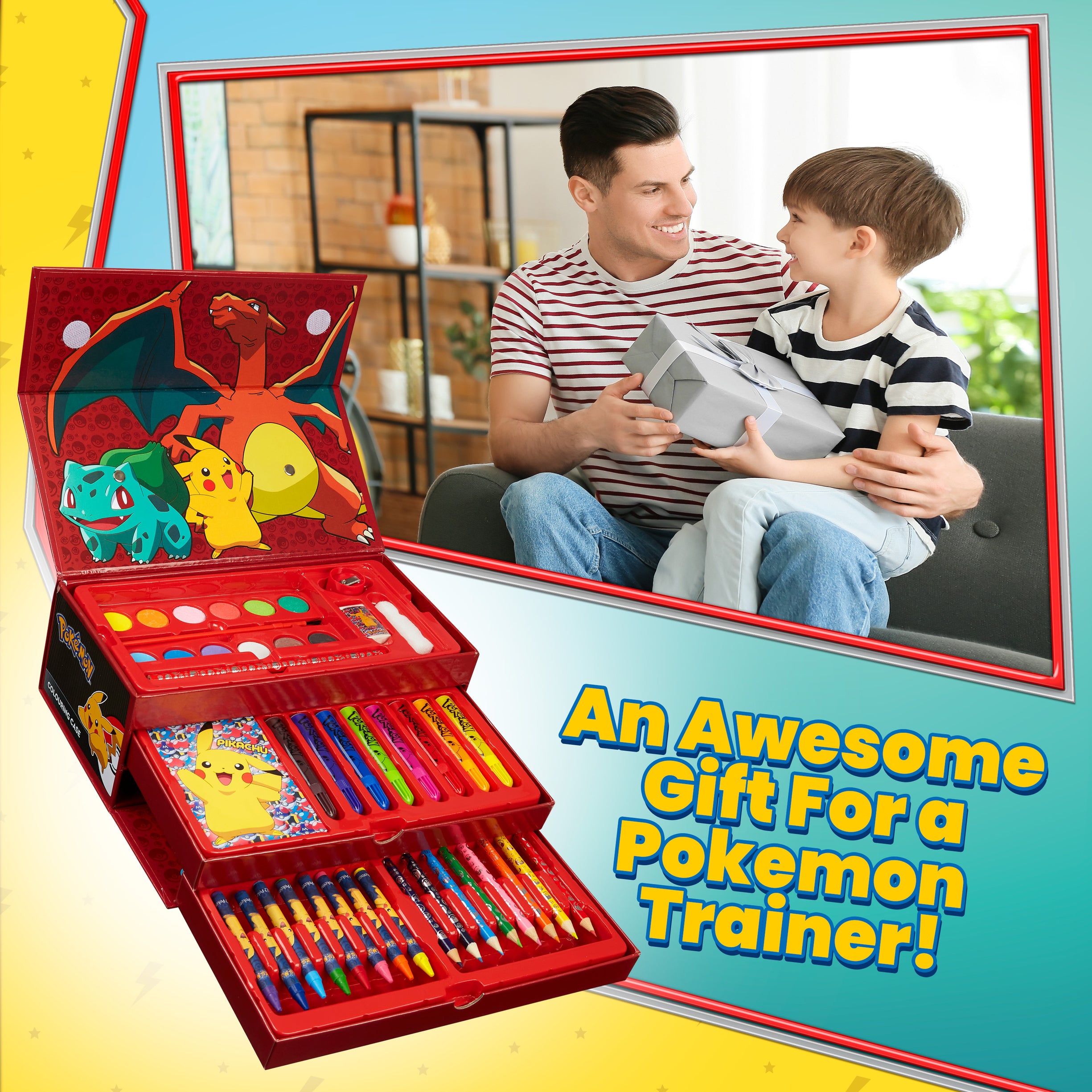 Pokemon Art Supplies Set, 40+ Pcs Kids Painting Drawing Colouring Trav ...