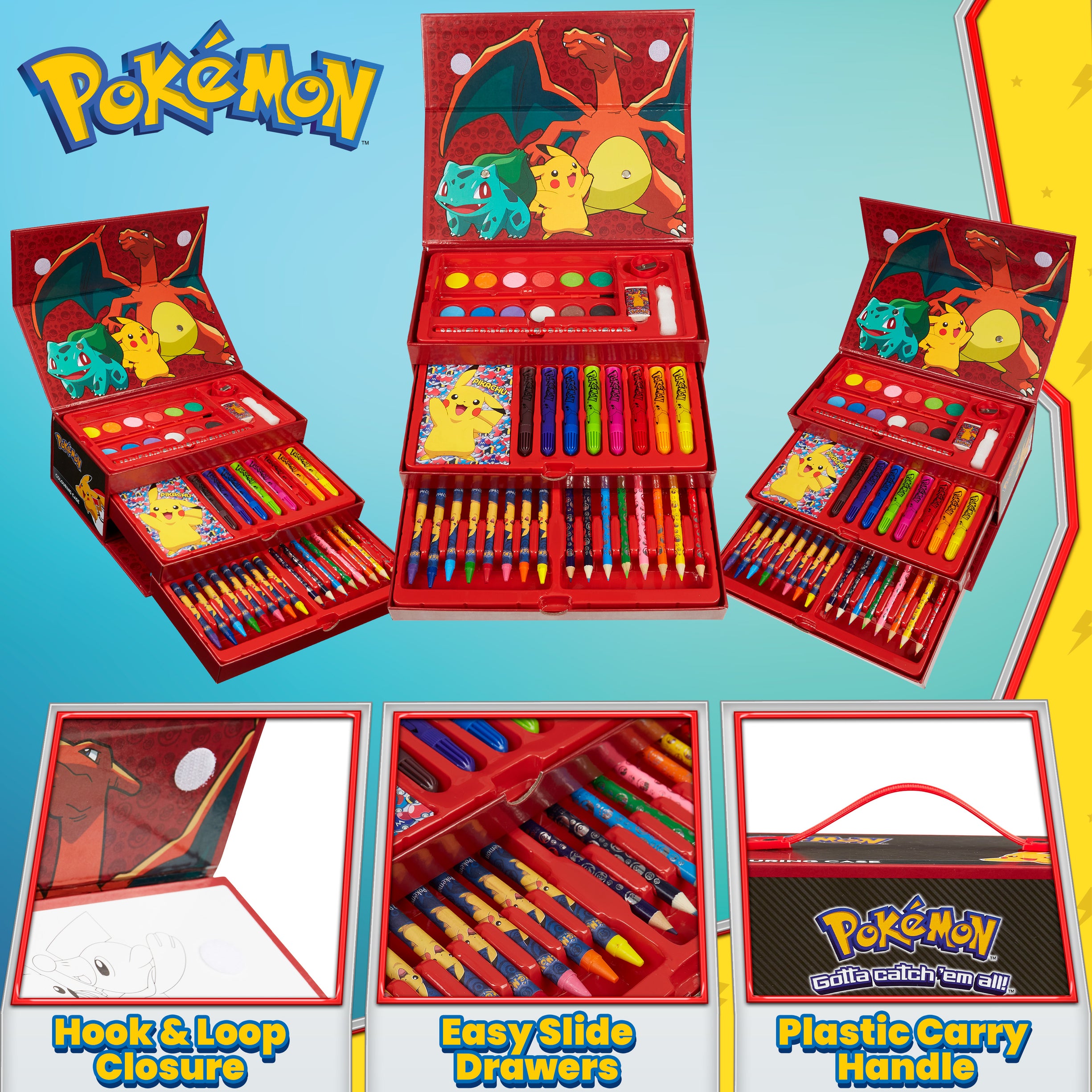 Pokemon Art Supplies Set, 40+ Pcs Kids Painting Drawing Colouring Trav ...