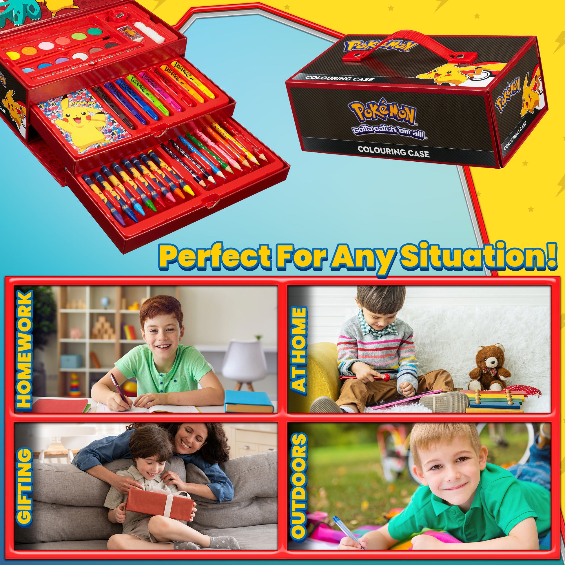 Pokemon Art Supplies Set, 40+ Pcs Kids Painting Drawing Colouring Trav ...