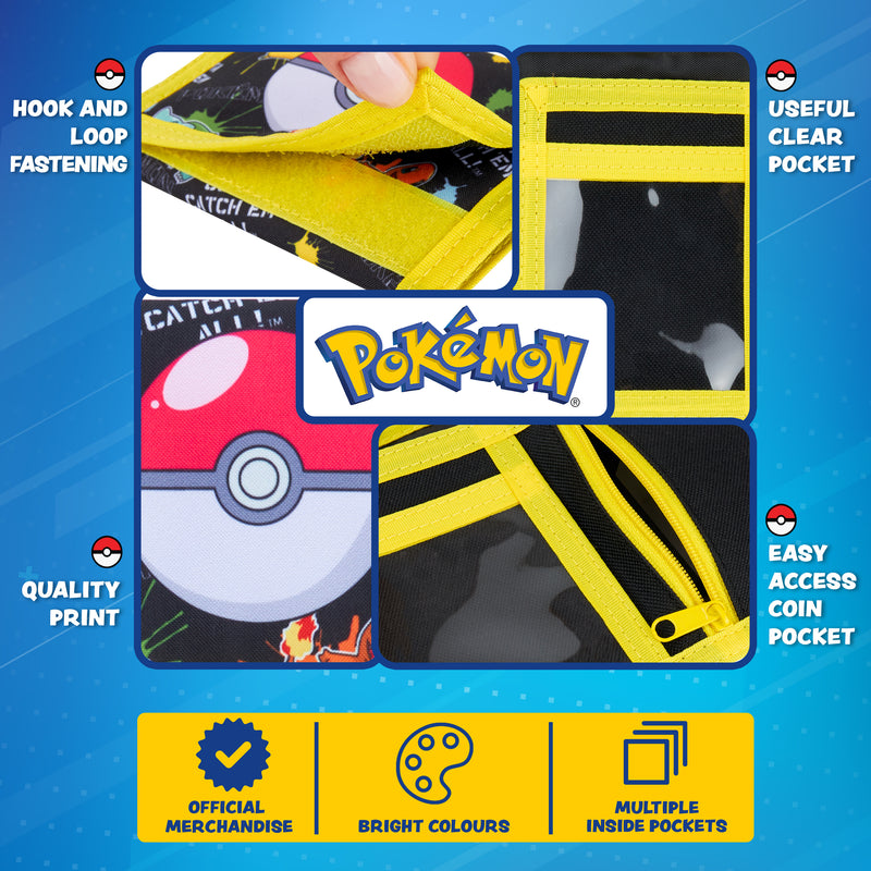 Pokemon Kids Wallet and Key Ring Set, Pikachu Trifold Wallet Gift Set