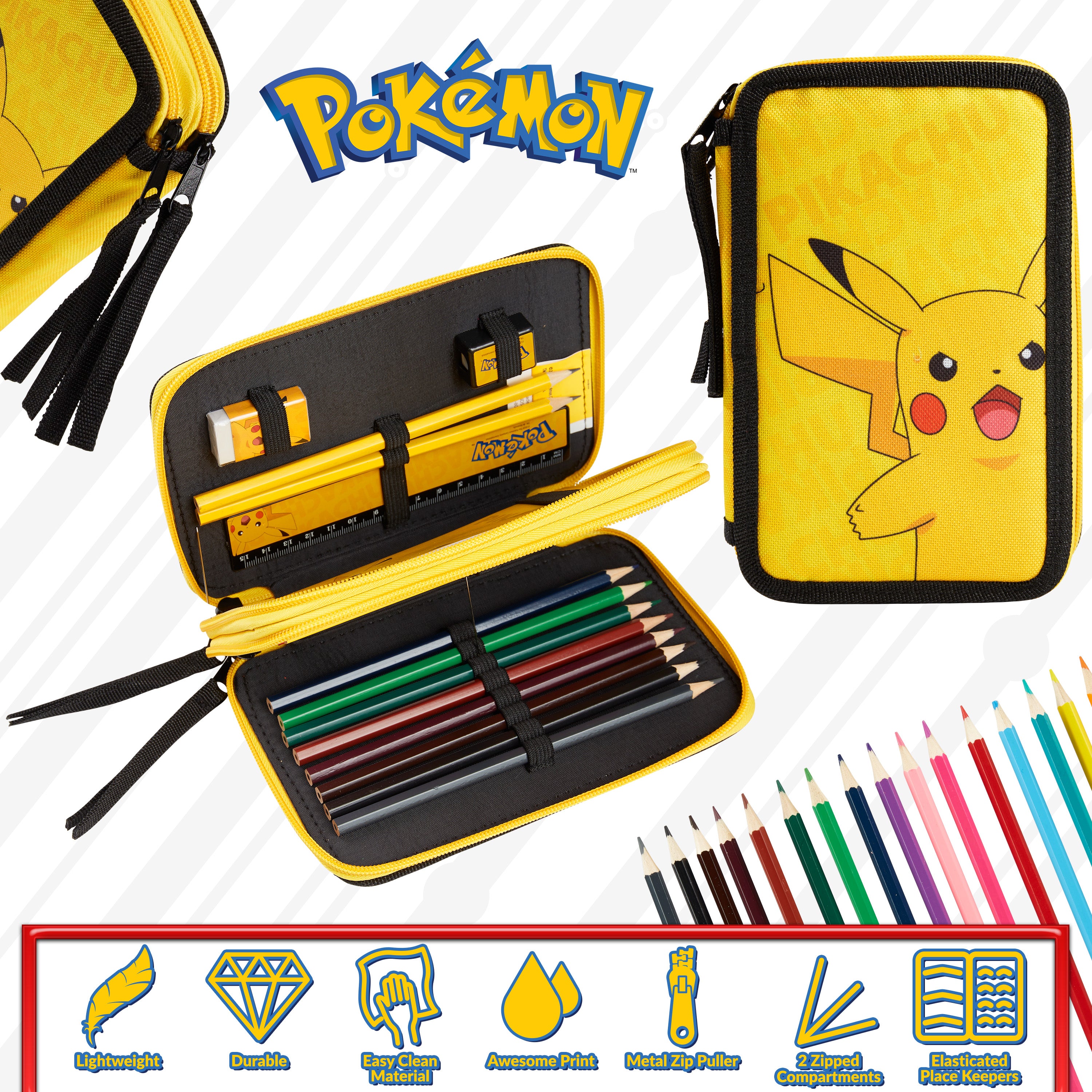 Pokemon Pencil Case for Boys - Pikachu Filled Pencil Case Stationery Set - Get Trend