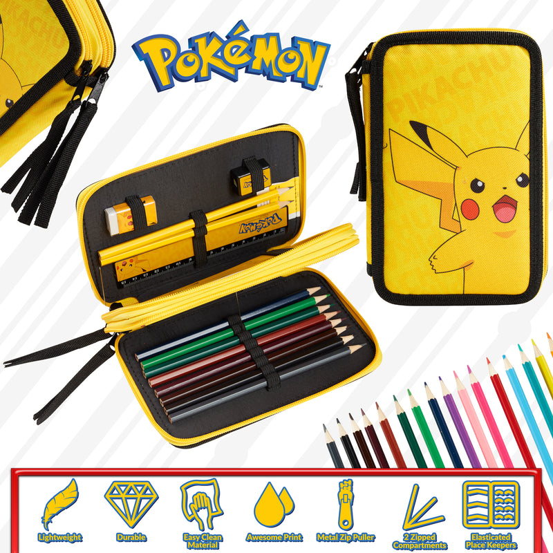 Pokemon Pencil Case for Boys - Pikachu Filled Pencil Case Stationery Set