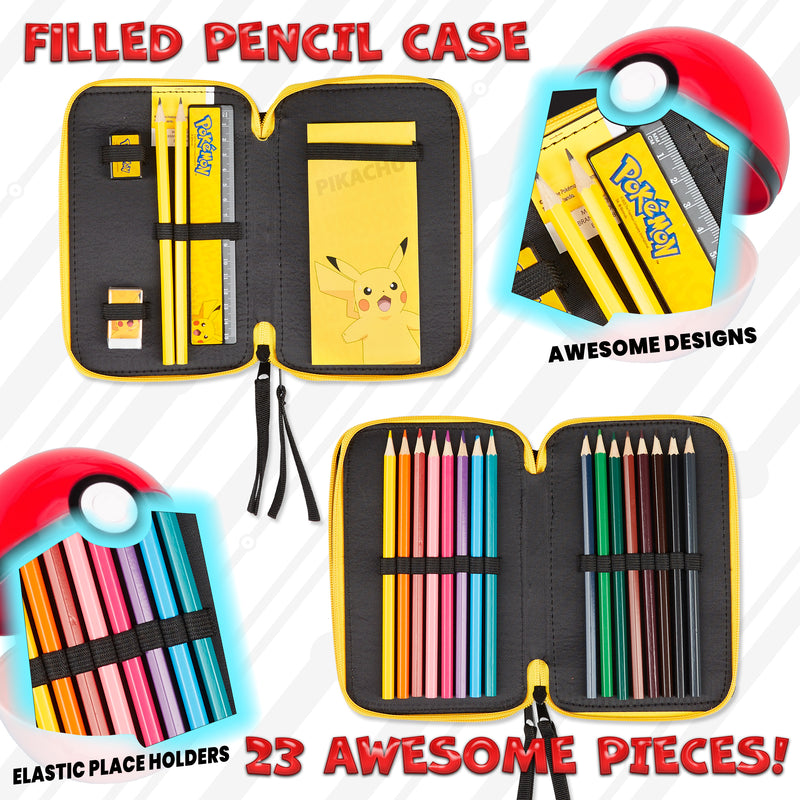 Pokemon Pencil Case for Boys - Pikachu Filled Pencil Case Stationery Set