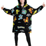 Pokemon Oversized Hoodie Blanket for Kids, Pikachu Gifts for Boys (Black AOP) - Get Trend
