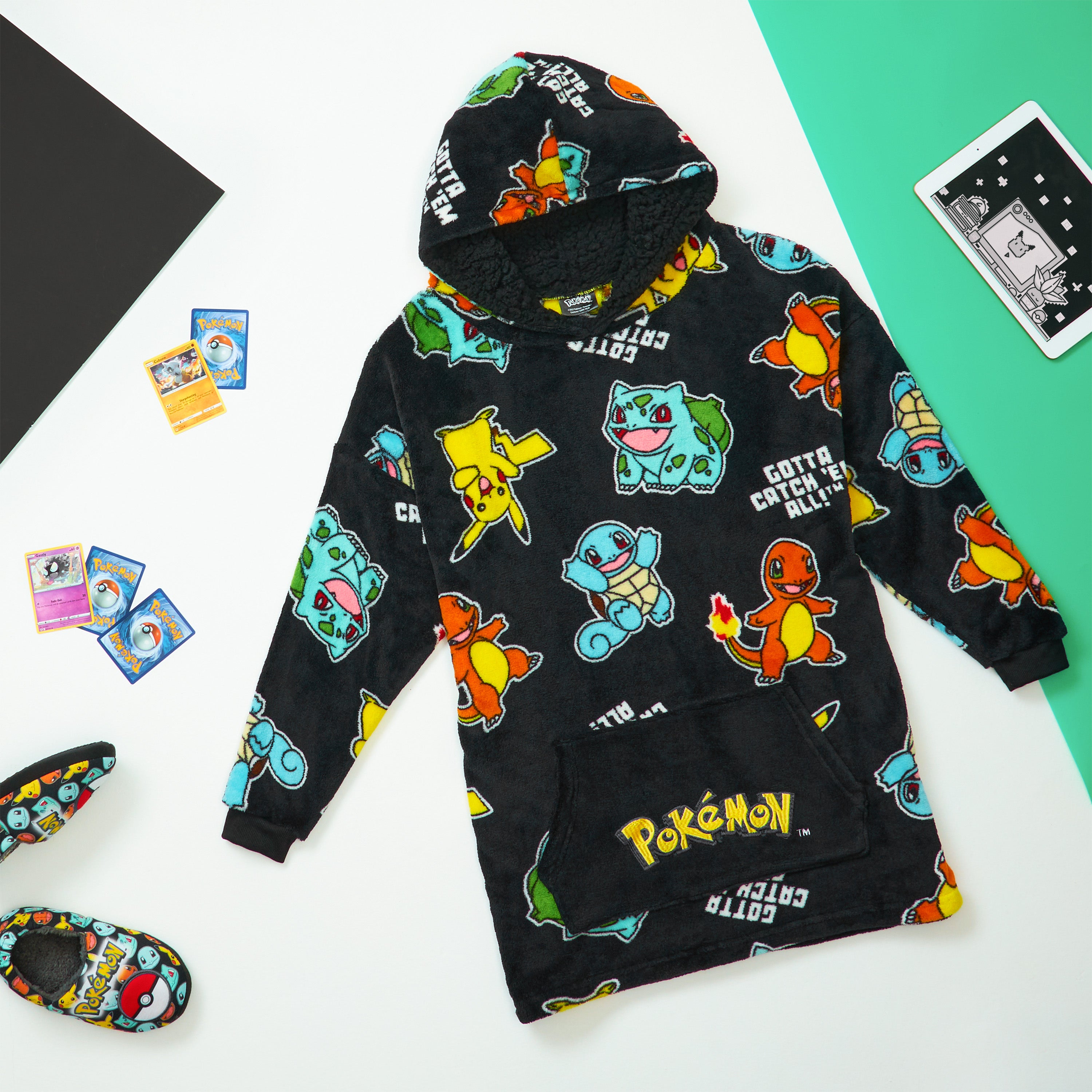 Pokemon Oversized Hoodie Blanket for Kids, Pikachu Gifts for Boys (Black AOP) - Get Trend