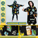 Pokemon Oversized Hoodie Blanket for Kids, Pikachu Gifts for Boys (Black AOP) - Get Trend