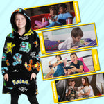 Pokemon Oversized Hoodie Blanket for Kids, Pikachu Gifts for Boys (Black AOP) - Get Trend