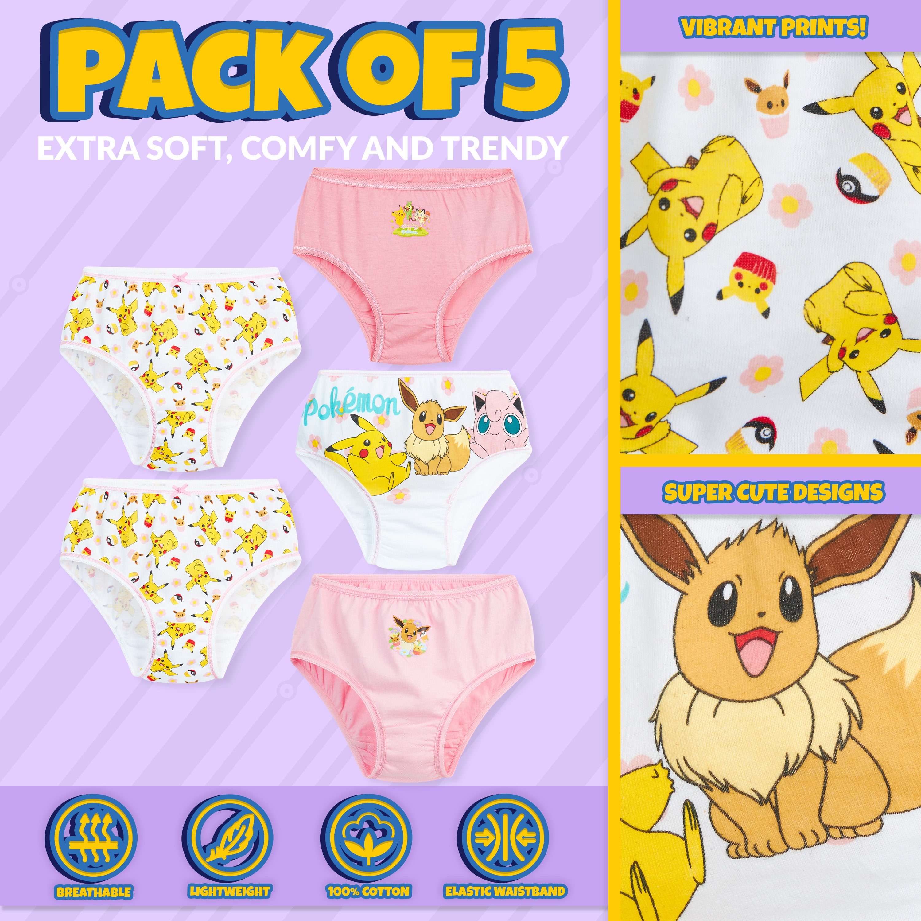 Pokemon Girls Knickers - Pack of 5 Underwear for Girls and Teens - Get Trend