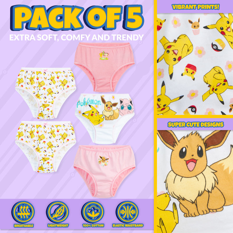  Pokemon Girls' 100% Combed Cotton Underwear with