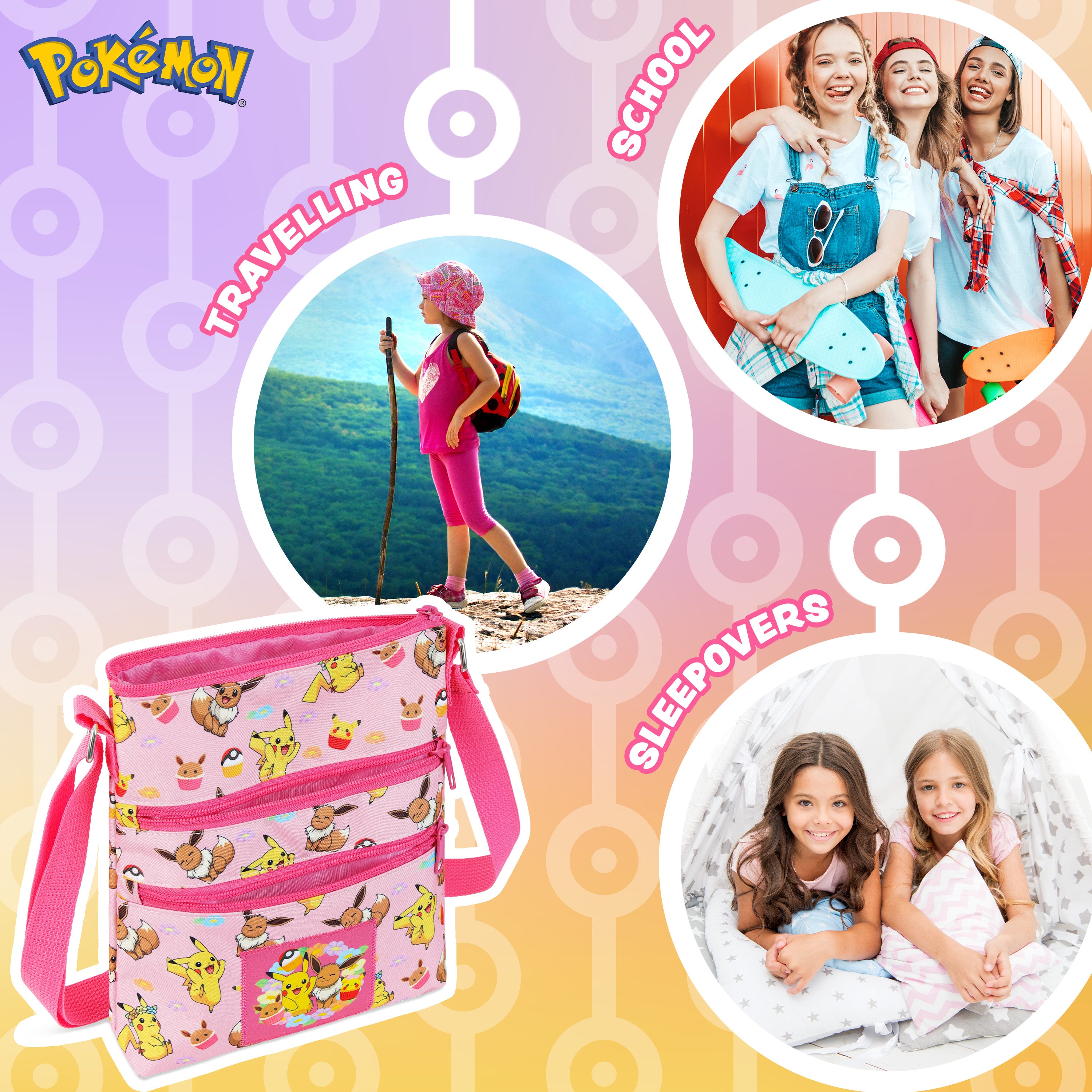 Pokemon Cross Body Bag for Girls Pikachu Eevee - Pink Shoulder Bag - Get Trend