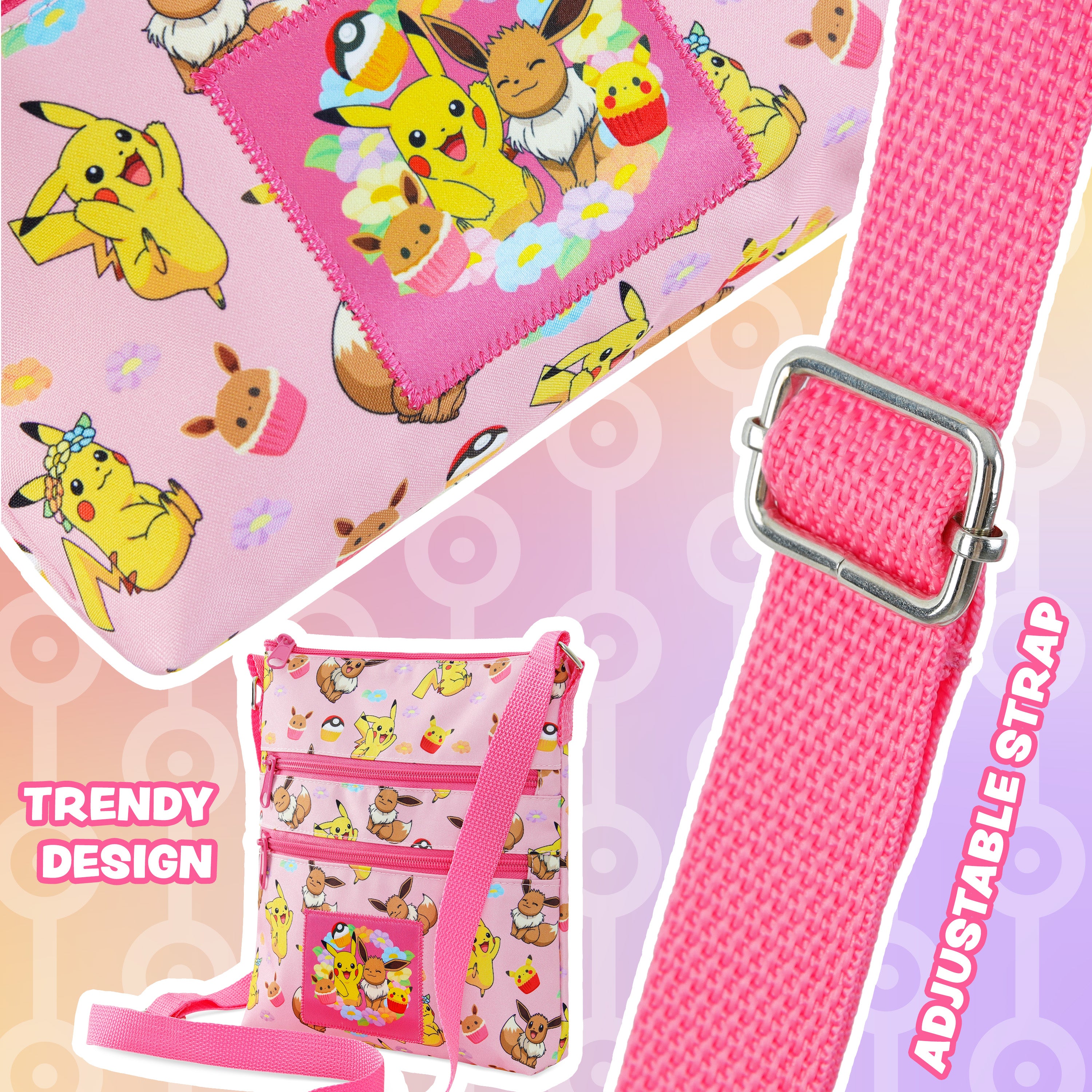 Pokemon Cross Body Bag for Girls Pikachu Eevee - Pink Shoulder Bag - Get Trend