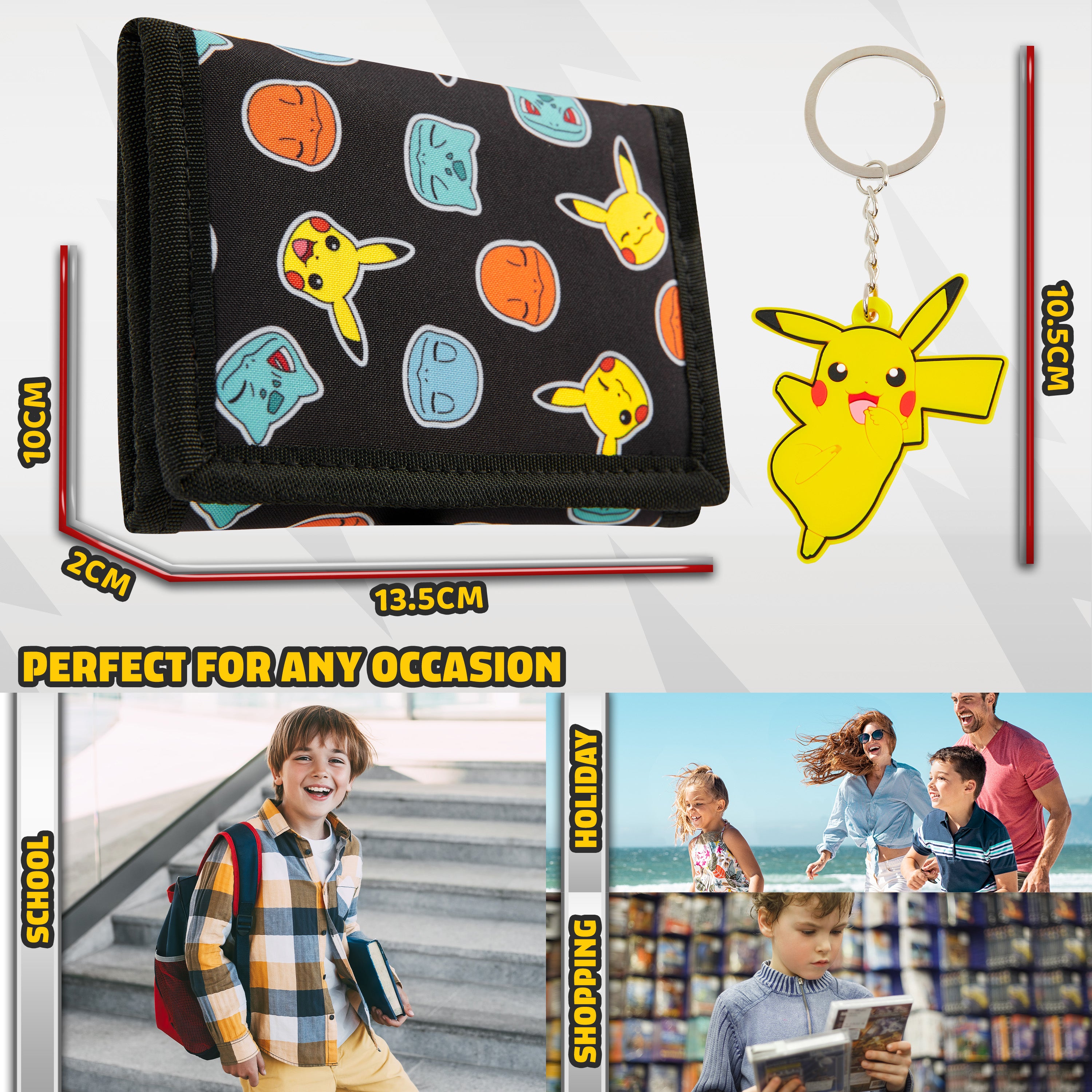 Pokemon Kids Wallet and Key Ring Set, Pikachu Trifold Wallet Gift Set - Get Trend