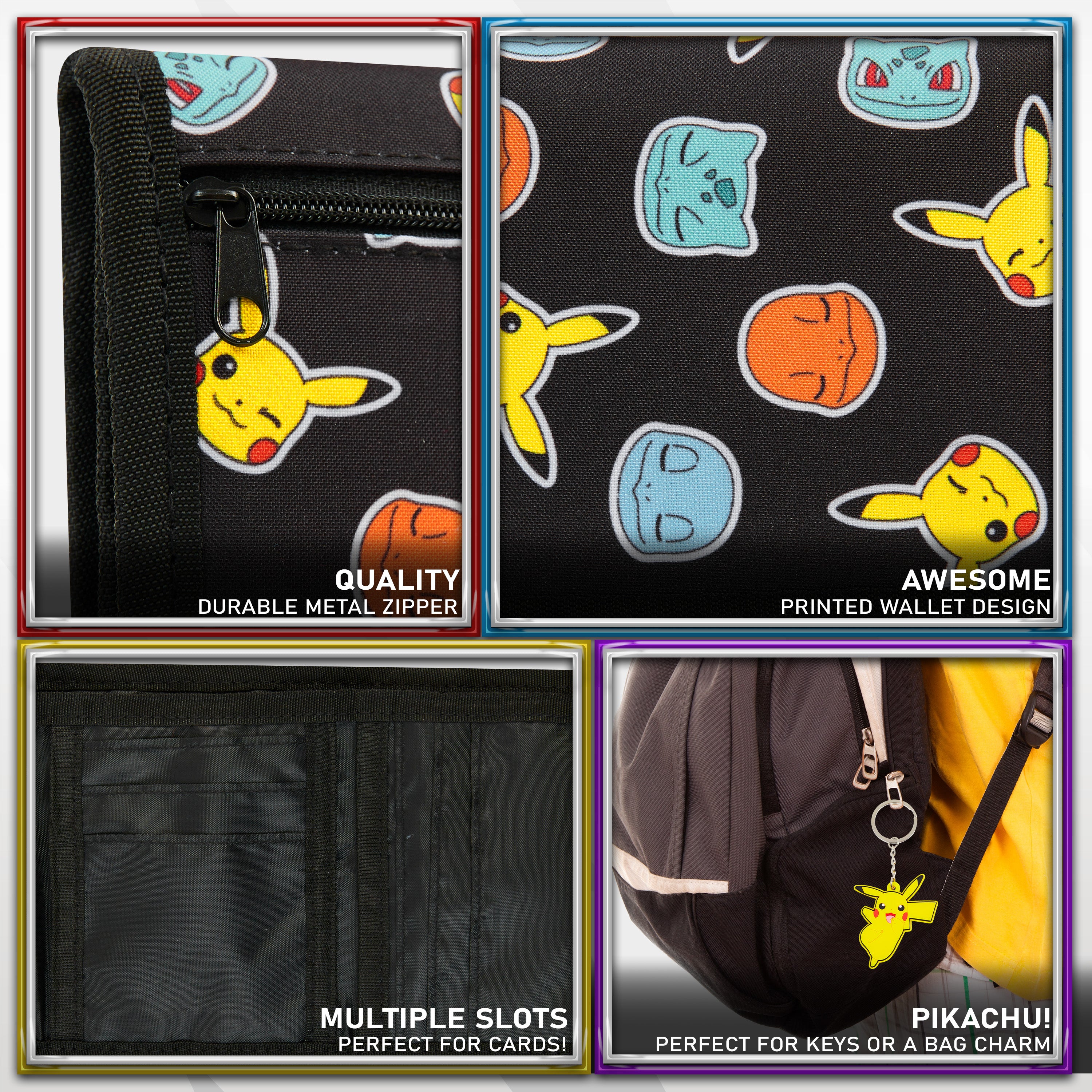 Pokemon Kids Wallet and Key Ring Set, Pikachu Trifold Wallet Gift Set - Get Trend