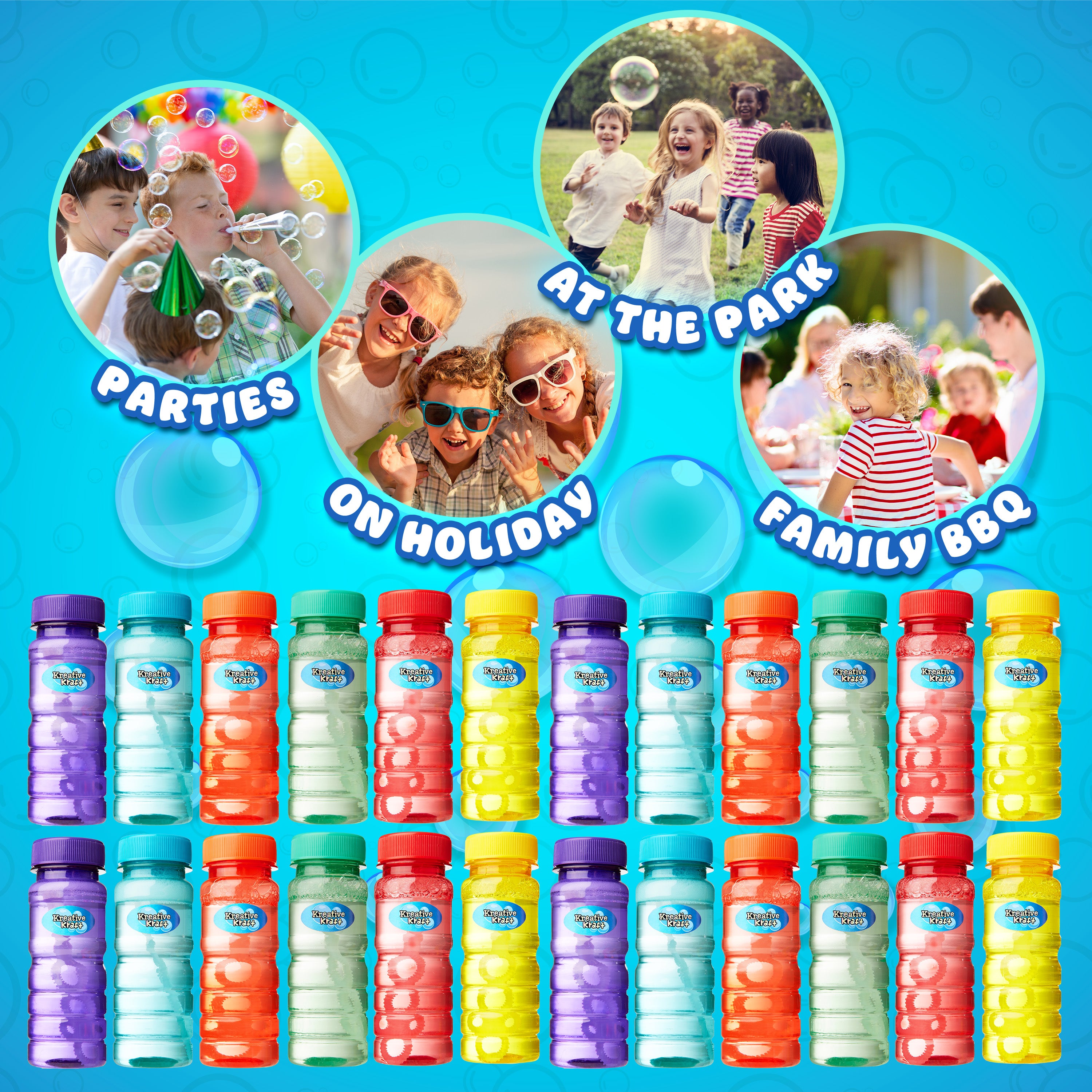 KreativeKraft Mini Bottles Bubble Solution with Bubble Wand - 4 Pack - Get Trend