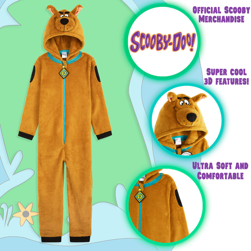 Scooby Doo Boys Pyjamas, 3D Hooded Onesie Boys Teens, Fleece Pyjamas for Kids - Get Trend