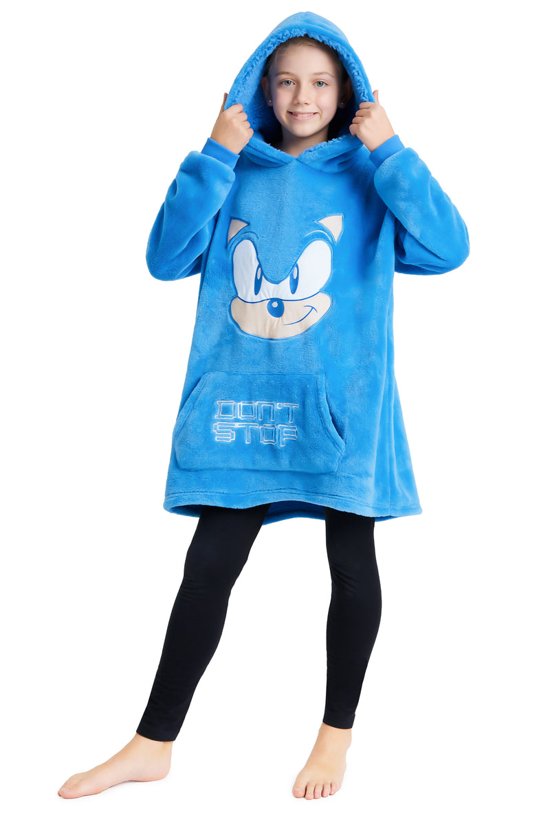 Sonic The Hedgehog Oversized Hoodie Blanket for Kids, Sonic Gifts for Boys (Blue)