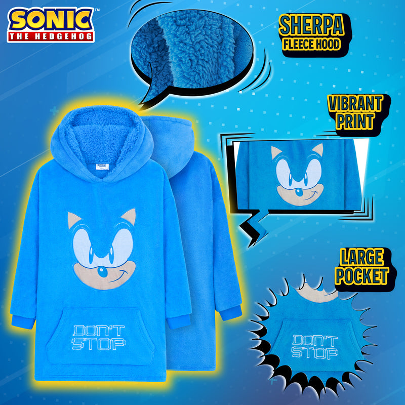 Sonic The Hedgehog Oversized Hoodie Blanket for Kids, Sonic Gifts for Boys (Blue)