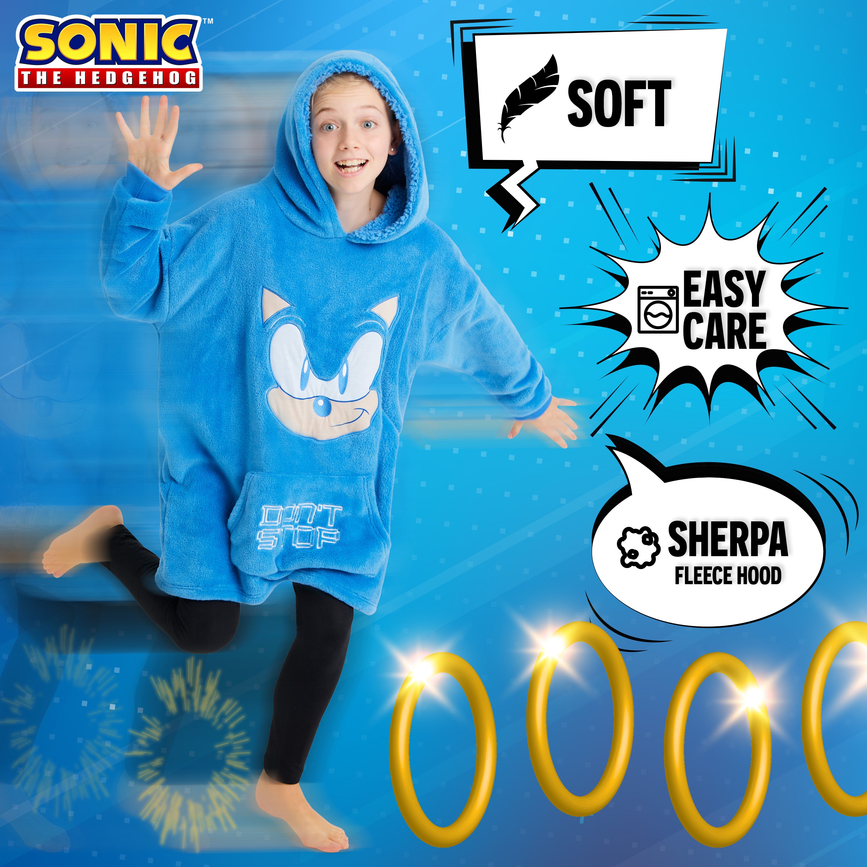 Sonic The Hedgehog Oversized Hoodie Blanket for Kids, Sonic Gifts for Boys (Blue) - Get Trend