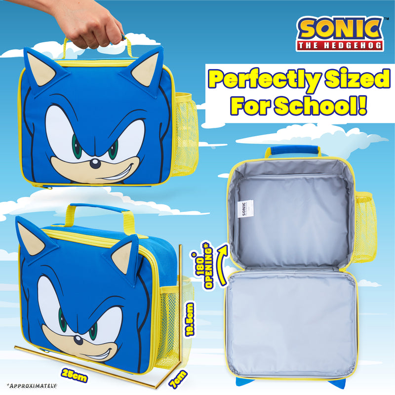 Sega Sonic the Hedgehog Lunch Bag Big Face Dual Compartment Lunch Box Kit  Blue