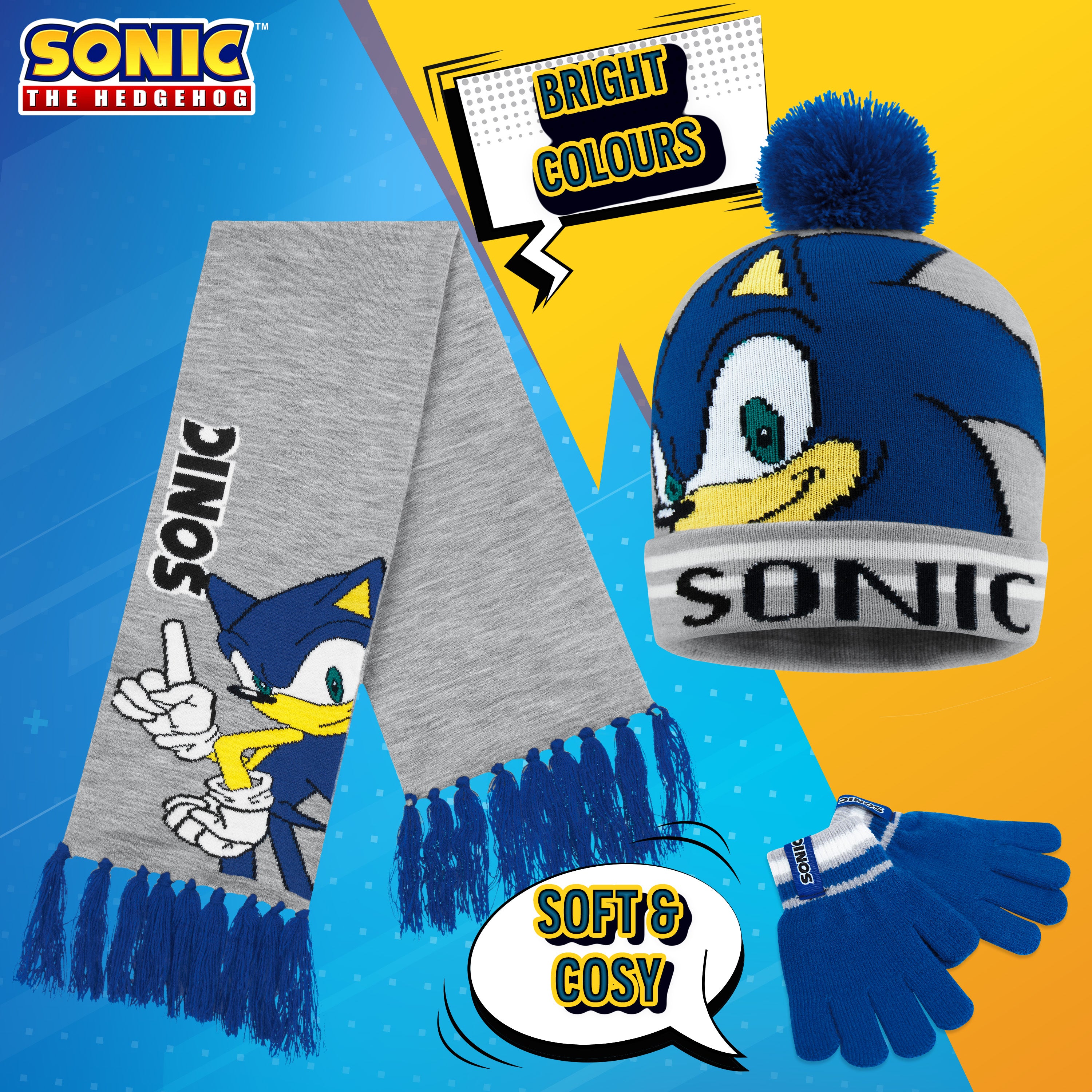 Sonic The Hedgehog Beanie Hat Scarf and Gloves Set for Boys - Get Trend