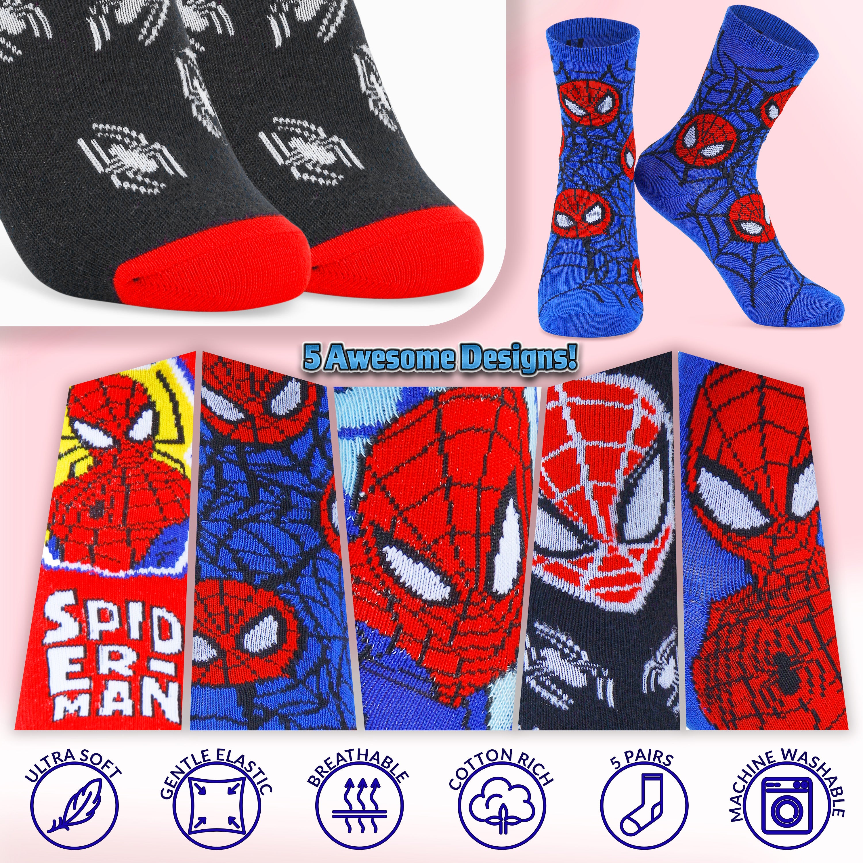 Marvel Boys Socks, Spiderman Multipack Crew Socks - Get Trend
