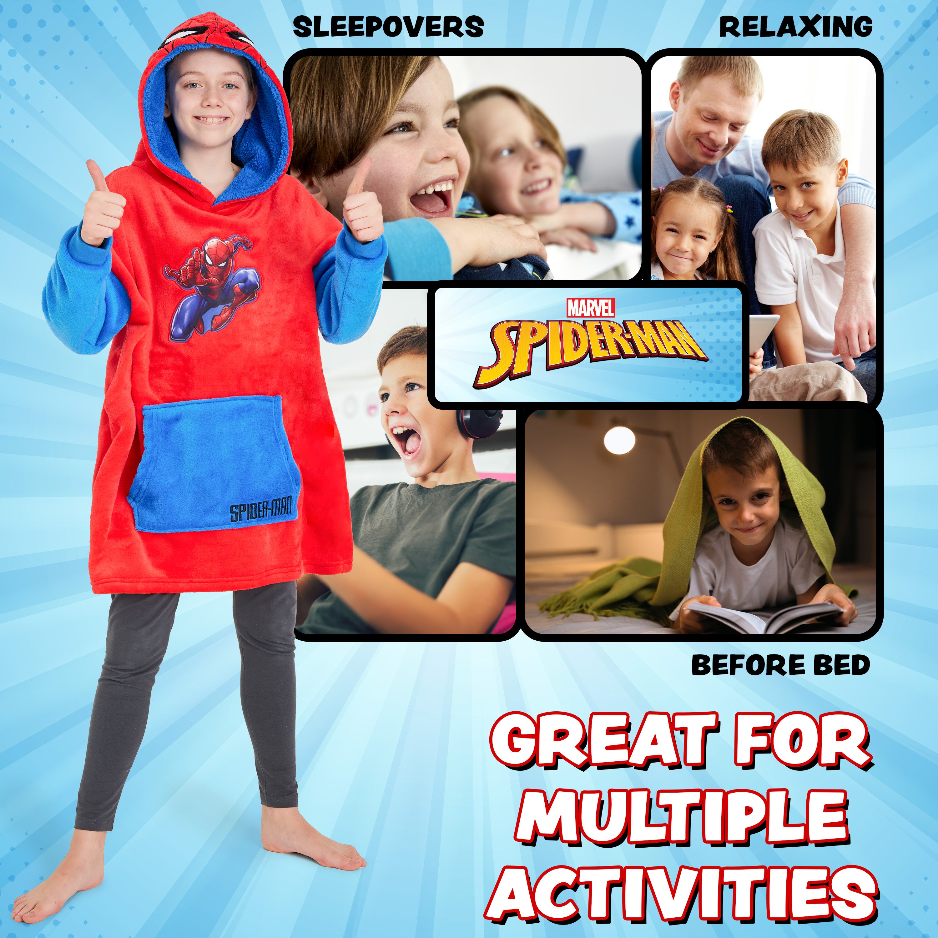 Marvel Spiderman Oversized Blanket Hoodie for Kids and Teens - Get Trend