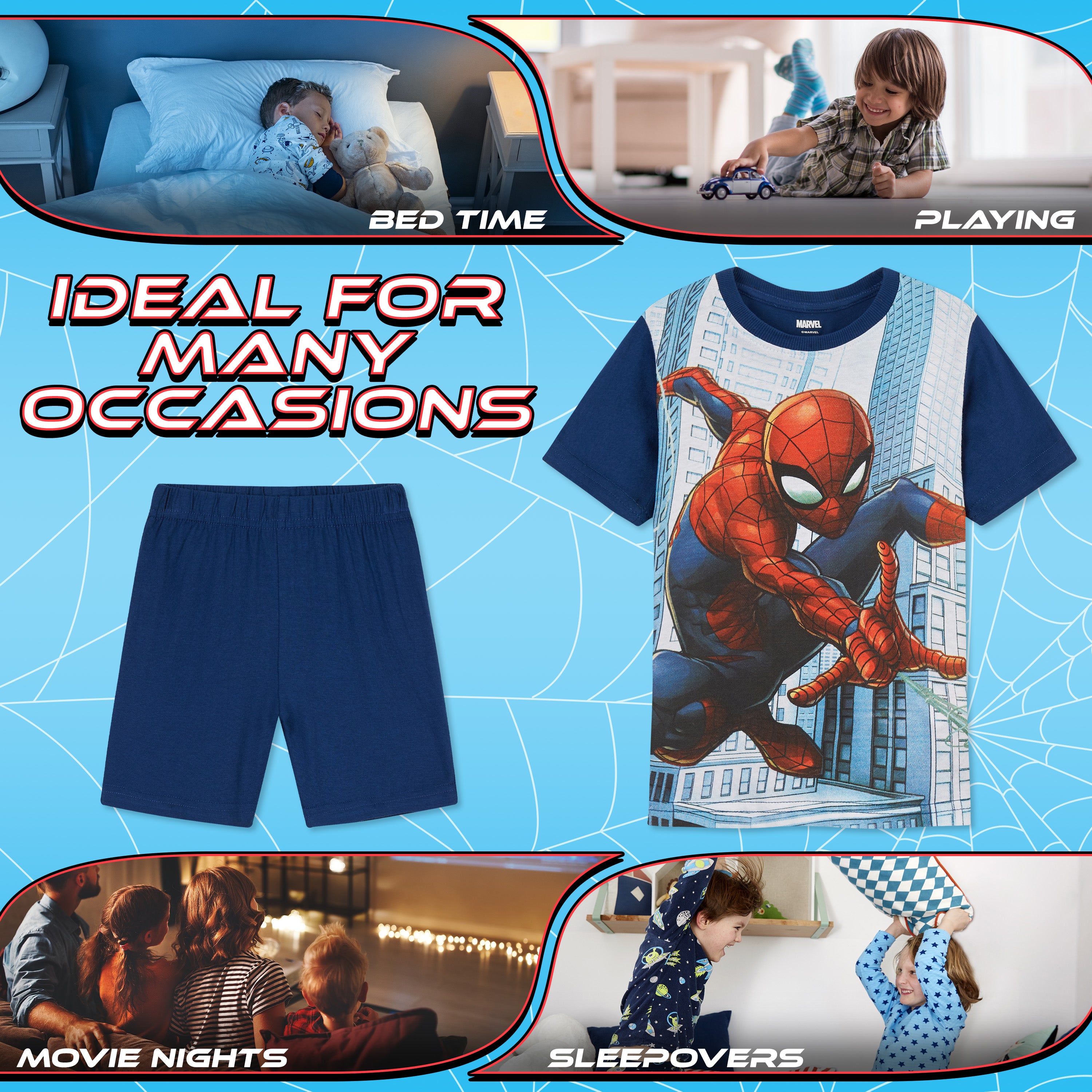 Marvel Spiderman Boys Pyjamas - Kids Superhero Short PJs - Get Trend