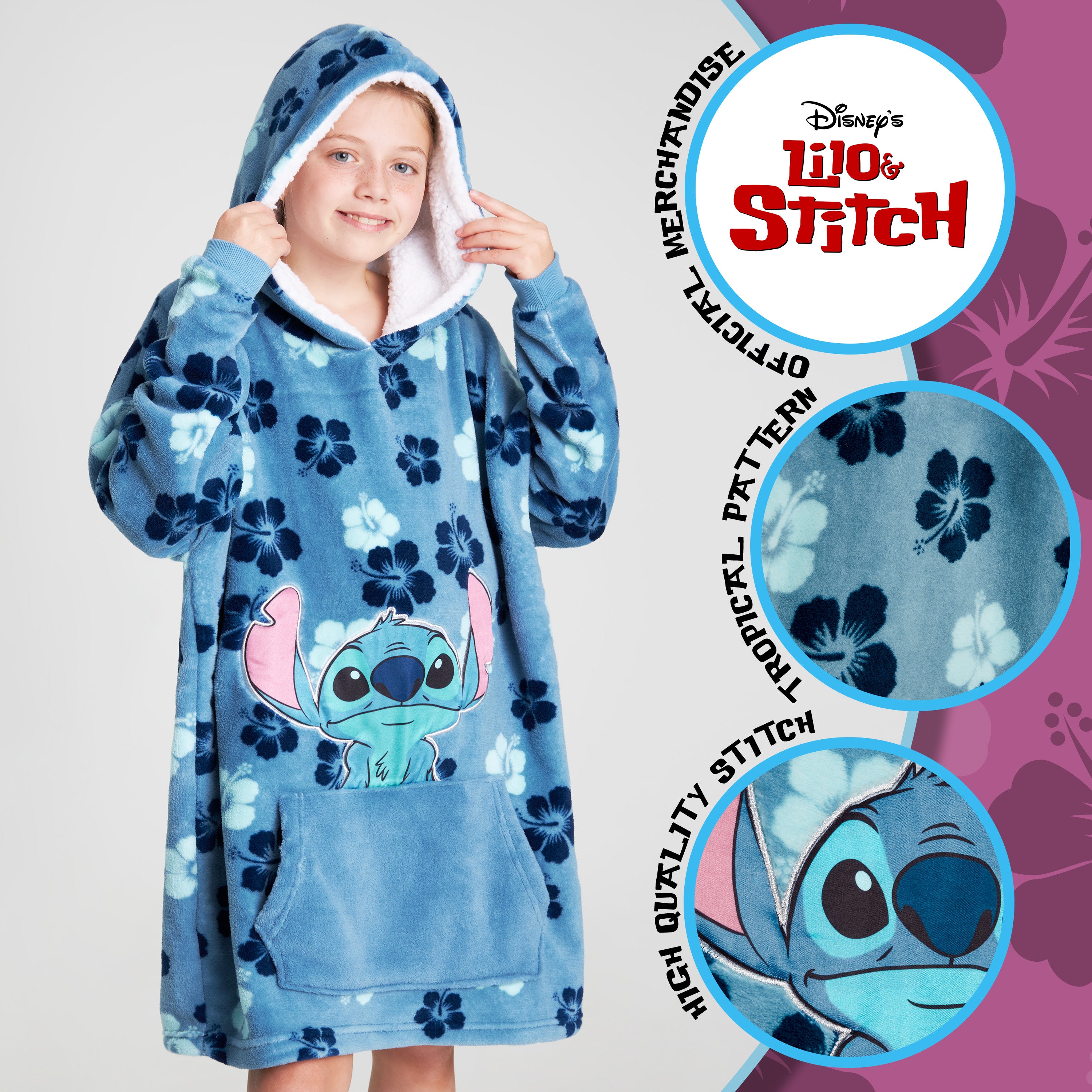 Stitch Flowers Disney Hoodie, Fleece Oversized Hoodie Blanket, Stitch Disney Gifts - Get Trend